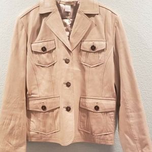 Chico's 100% Leather Jacket Size 1 Tan/Cream